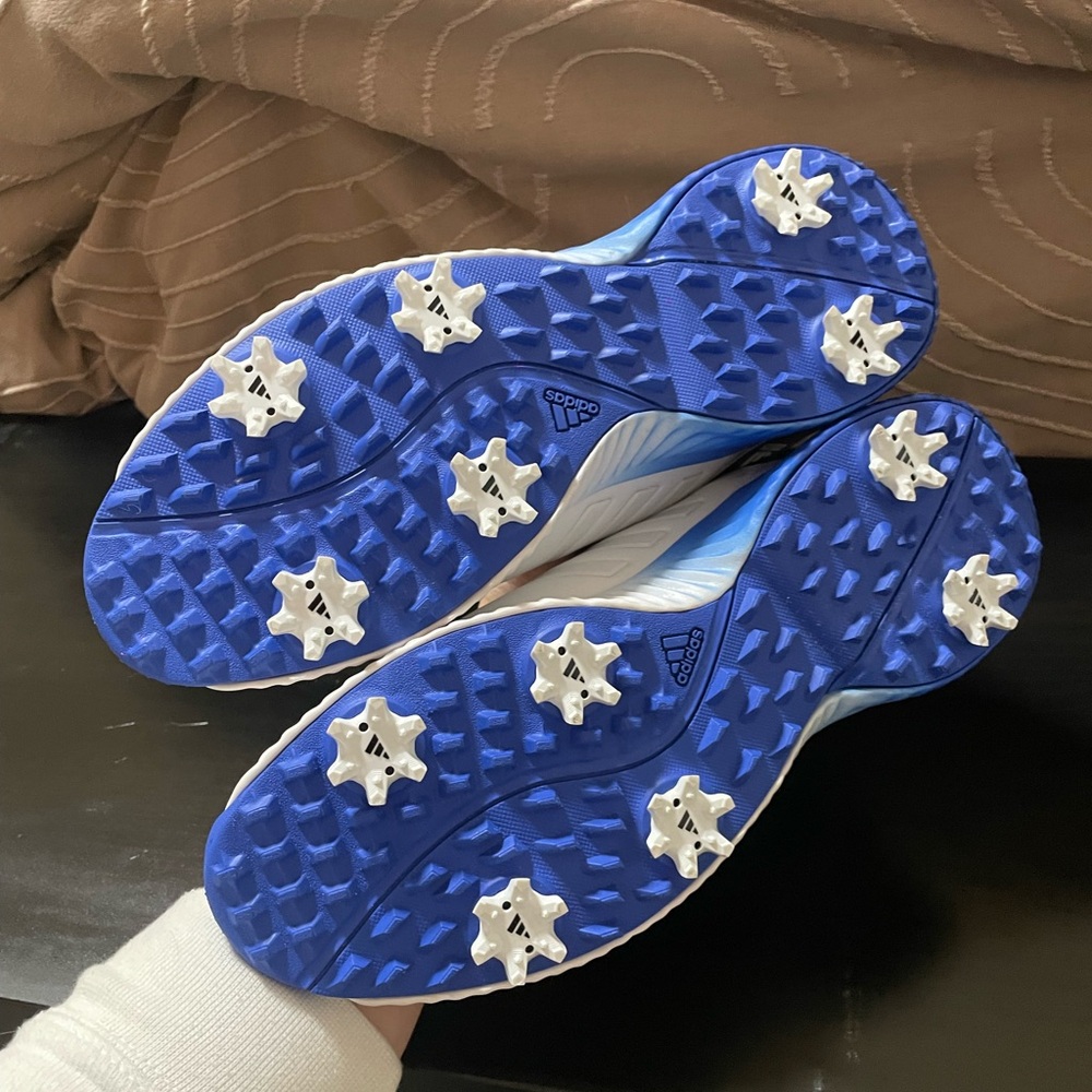 White and Blue Adidas Golf Shoes - Picture 2 of 4